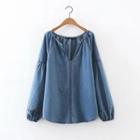 V-neck Long-sleeve Denim Top