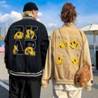 Lettering Applique Contrast Stripe Baseball Jacket
