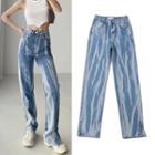 High-waist Tie-dyed Straight-fit Slit Jeans
