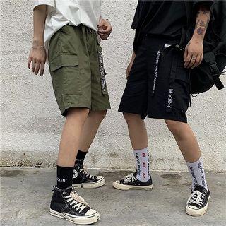 Letter Strap Wide-leg Cargo Shorts