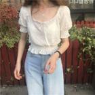 Short-sleeve Plain Cropped Top White - One Size