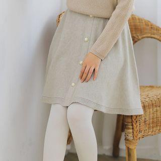 Button-accent Knit A-line Skirt