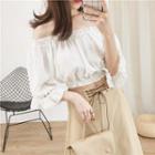 Boatneck Ruffled-trim Crop Top