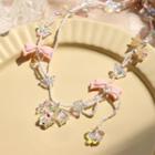 Beaded Bow Necklace 1 Pair - Pink - One Size