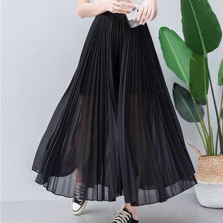 Chiffon High-waist Wide-leg Pants Black - One Size