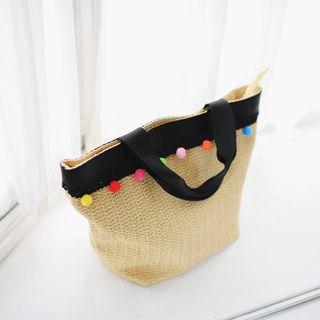 Pompom Straw Tote