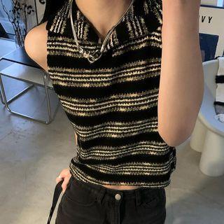 Collar Striped Knit Tank Top