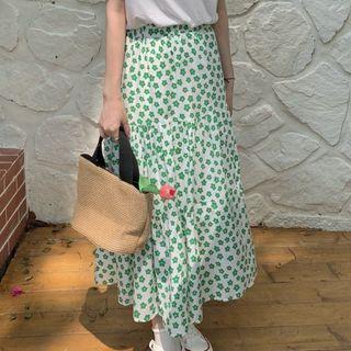 Floral Print Midi Skirt / Short-sleeve Print T-shirt