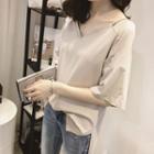 Elbow-sleeve Cut-out V-neck T-shirt