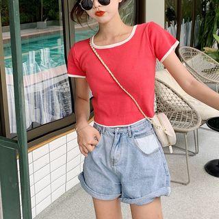 Contrast Trim Knit Top Watermelon Red - One Size