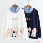 Cat Paws Print Mock Two-piece Sweatshirt