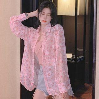 Spaghetti Strap Knit Top / Floral Shirt