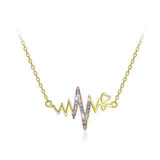 925 Sterling Silver Plated Gold Creative Wave Necklace With Austrian Element Crystal Golden - One Size
