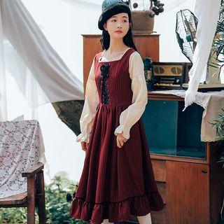 Lace Trim Lace-up Long Sleeve Dress