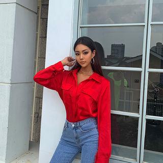 Pocket-detail Hidden-button Blouse