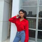 Pocket-detail Hidden-button Blouse