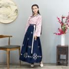 Set: Long-sleeve Hanfu Top / A-line Maxi Skirt