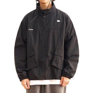 Embroidered Stand Collar Cargo Jacket
