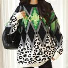 Sequined Letter Patterned Sweater Black - One Size