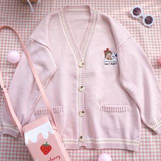 Rabbit Embroidered Knit Jacket