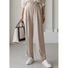 Button-detail Roll-up Wide-leg Pants