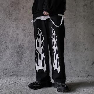 Flame Print Wide-leg Pants
