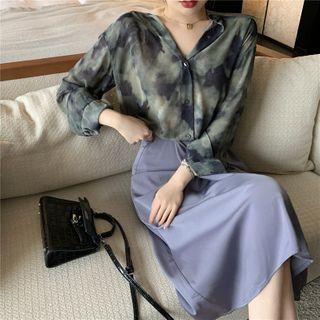Chiffon Light Shirt / High-waist Midi Skirt