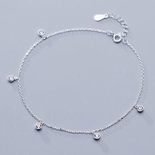 925 Sterling Silver Rhinestone Anklet S925 Silver - As Shown In Figure - One Size