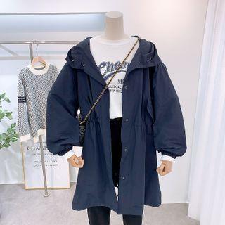 Plain Hooded Trench Coat Dark Blue - One Size