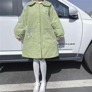 Embroidered Corduroy Button Coat