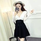 Lace Long-sleeve Deep Plunge A-line Dress
