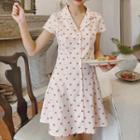 Short-sleeve Cherry Pattern A-line Mini Dress
