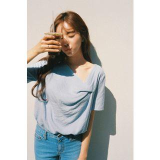 Asymmetric-neck Short-sleeve Top