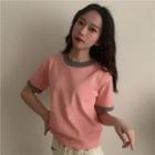 Color Panel Round-neck Short-sleeve T Shirt Knit Top