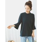 Mock-neck Ruffle-cuff Ribbed Top