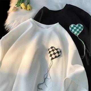 Short-sleeve Waffle Embroidered T-shirt
