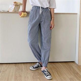 Band-waist Gingham Jogger Pants