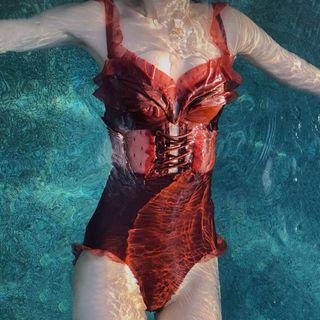 Mesh Panel Frill Trim Swimsuit