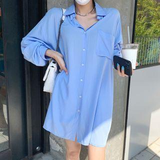 Dip-back Oversized Silky Shirtdress