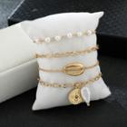 Set Of 4: Faux Pearl Bracelet (assorted Designs) A07408 - Gold - One Size