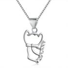 14ct White Gold Diamond-cut Hollow Bow Cat Kitten Necklace (16)