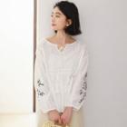 Long-sleeve Embroidered Tunic White - One Size