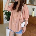 Elbow-sleeve Double Breasted Shirt Tangerine - One Size
