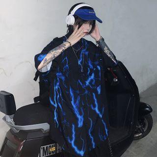 Elbow-sleeve Lightning Print Shirt