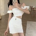 Strappy Plain Crop Top / High-waist Plain Skirt