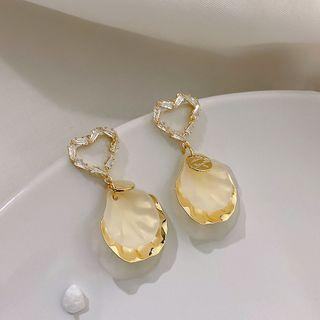 Rhinestone Heart Shell Petal Dangle Earring 1 Pair - Gold - One Size