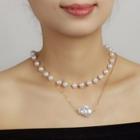 Faux Pearl Pendant Layered Choker 1 Pc - Faux Pearl - Gold - One Size