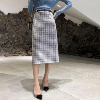 Plaid Straight-fit Midi Skirt