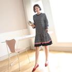 Ruffle-hem Geo Pattern Dress Black - One Size