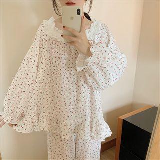 Cherry Print Bell-sleeve Sleep Top / Lounge Pants / Sleep Dress / Set
